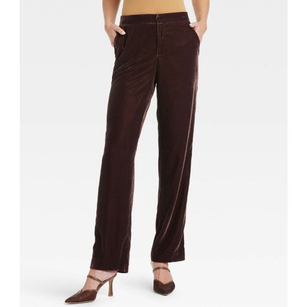 a new day Women's Brown Velvet Straight-Leg Trousers